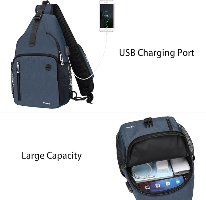 MOSISO Sling Backpack Bag, Crossbody Shoulder Bag Travel Hiking Daypack Chest Bag with Front Square Pocket&USB Charging Port