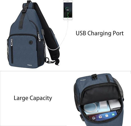 MOSISO Sling Backpack Bag, Crossbody Shoulder Bag Travel Hiking Daypack Chest Bag with Front Square Pocket&USB Charging Port