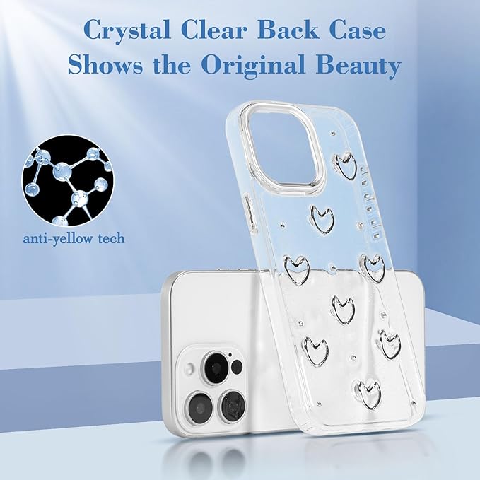 EYZUTAK Case for iPhone 15 Pro Max, Bling Glitter 3D Hearts Phone Case Cute Sparkly Crystal Clear Heart Aesthetic Design Case Slim Soft Durable TPU Transparent Protective Cover for Women Girls - Heart