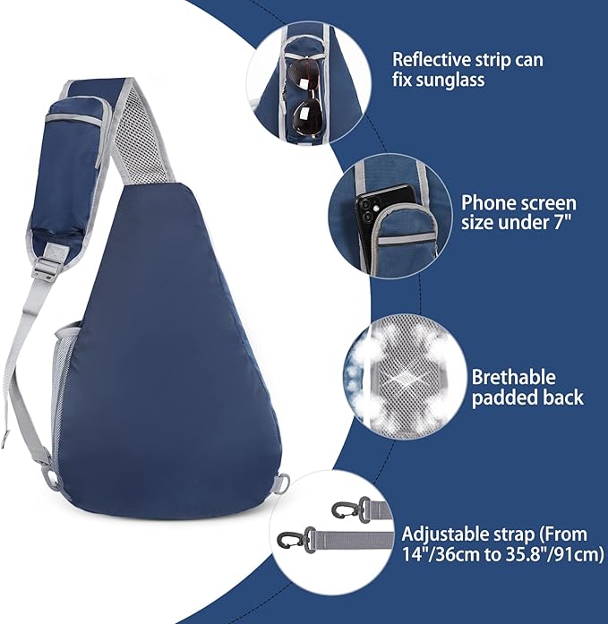 ZOMAKE Sling Bag,Small Crossbody Sling Backpack,Water Resistant Shoulder Daypack for Travel,Anti Thief Chest Bag for Hiking(Navy Blue)