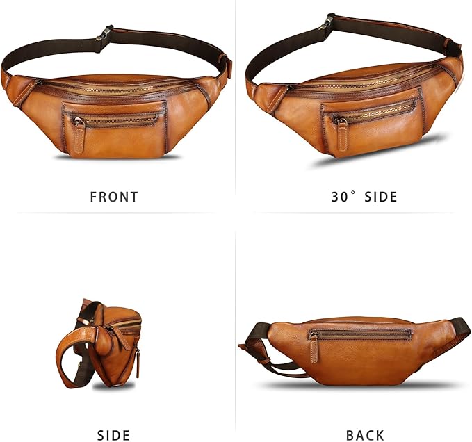 Genuine Leather Fanny Pack for Men and Women Vintage Handmade Leather Waist Bag Sling Bag Sling Backpack Purse Hip Crossbody Bag (Brown)