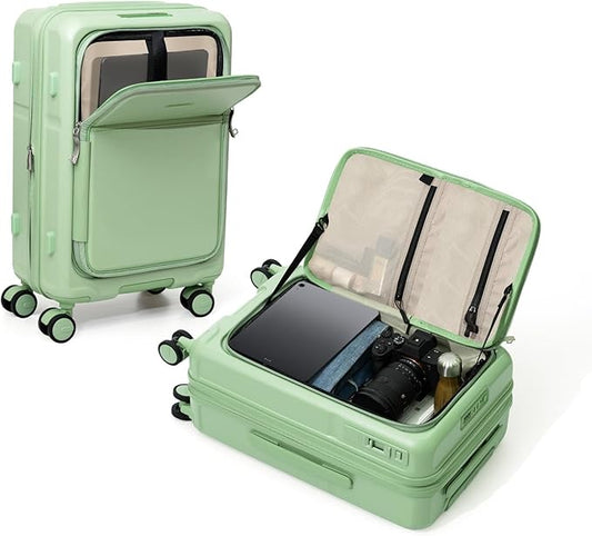 ROAMING Expandable 20 Inch Carry On Luggage with Mute Brake Wheels Airline Approved Hard Shell Suitcases with Front Pocket Top Opening Luggage with TSA Lock for Short Business Travel, Jade cyan