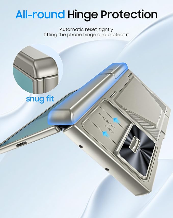 for Samsung Galaxy Z Fold 7 Case with Card Holder RFID Blocking, Built in Slide Lens Cover & Hinge Protection & Kickstand & Screen Protector, Shockproof Wallet Case for Z Fold 7 (Titanium Gold)