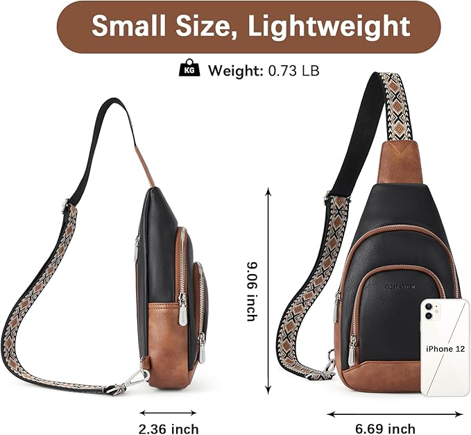 BOSTANTEN Sling Bag for Women Leather Crossbody Bag Vintage Cross Body Purse for Travel with Guitar Strap, Bohemian Style