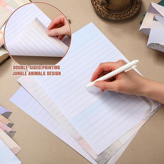 TaoBary 160 Pcs Stationery Paper Set 50 Double Sided Stationery Papers with 50 Matching Envelopes and 60 Round Dot Sticker, 10 Design(Religious Letter with Cross,8.5 x 11 Inch)