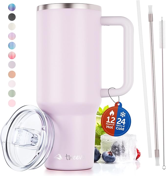 40 oz Tumbler With Handle and Straw Made of Stainless Steel - Double Wall Vacuum Insulated Tumbler With Lid - Sweat Proof Easy Grip, BPA-Free, Dishwasher Safe Tumbler (Orchid)
