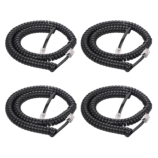 Vthahaby Coiled Wire 4 Pack 8Ft Uncoiled / 1.4Ft Coiled Landline Phone Handset Cable 4P4C Telephone Accessory Black