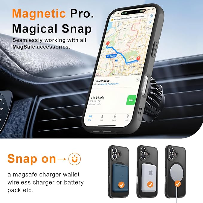 MOCCA Strong Magnetic Compatible with iPhone 17 Case [Compatible with Magsafe] [Full Camera Protection] Slim Translucent Matte Shockproof Phone Case Cover 6.3",Black