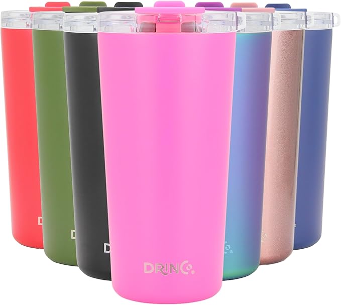 Drinco - 20 oz Stainless Steel Tumbler | Double Walled Vacuum Insulated Mug With Lid, 2 Straws, For Hot & Cold Drinks (20oz Island Pink, 20oz)