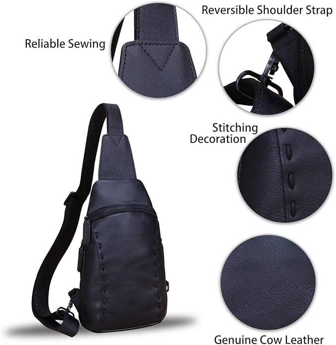 LRTO Genuine Leather Silng Bag for Women and Men Vintage Real Leather Sling Backpack Shoulder Crossbody Bag Chest Purse