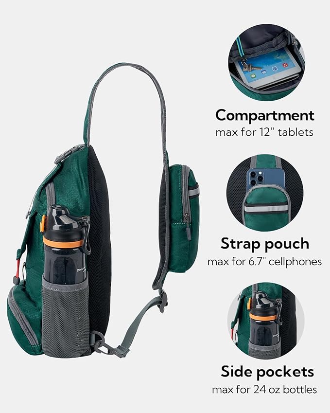WATERFLY Packable Small Crossbody Sling Backpack Shoulder Chest Bag Daypack for Hiking Traveling