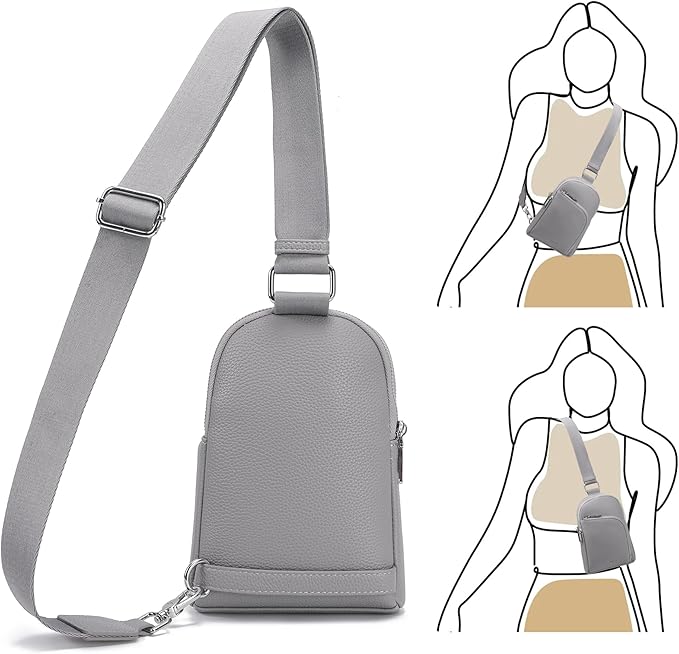 INICAT RFID Blocking Sling Bag Leather Crossbody Bags for Women Fanny Pack Cross Body for Woman Chest Bag for Travel 1.9L