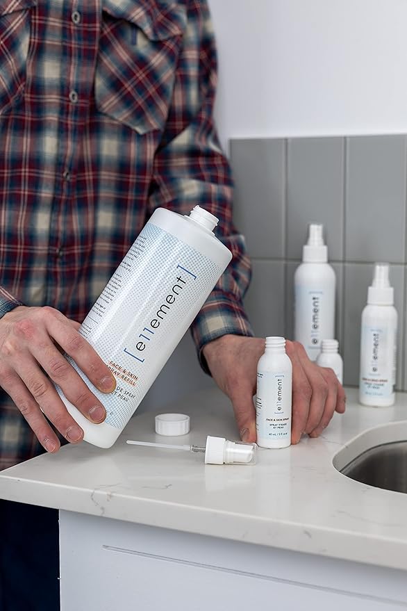 Hypochlorous Acid Spray - 1 L Refill – Acne Prone Skin – Eczema - Tattoo Aftercare – Piercing Aftercare – Saline Toner – Facial Cleanser – Lash Cleanser - All Natural Face and Skin Spray - e11ement