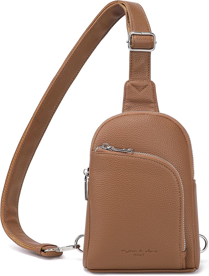 INICAT RFID Blocking Sling Bag Leather Crossbody Bags for Women Fanny Pack Cross Body for Woman Chest Bag for Travel 1.9L