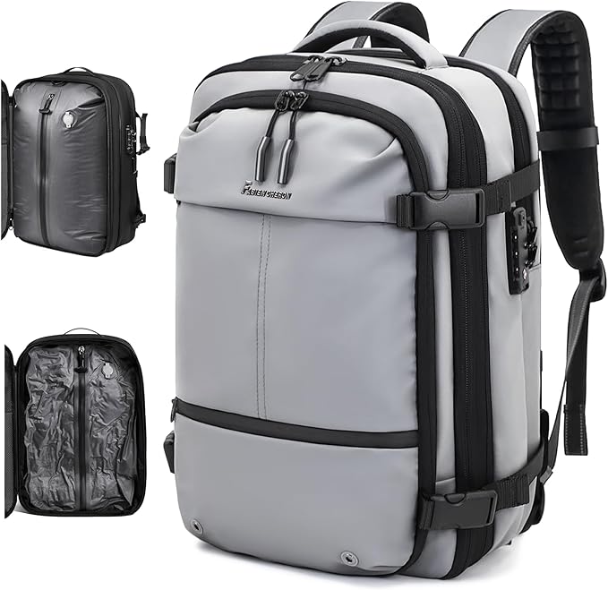 Travel Backpack with Vacuum System,60L Expandable Vacuum Backpack Travel with TSA Lock,17.3 inch Laptop Backpacks Vacpack Backpacks with Vacuum(Grey,No Air Pump)