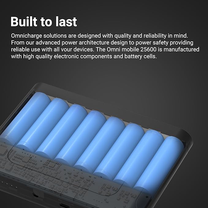 Omni Mobile 25600mah 25600 Laptop Power Bank, Universal Charger for All Devices, Fast Charging DC, USB-C & QC 3.0 Ports, Wireless Charging, Travel-Friendly Power Solution