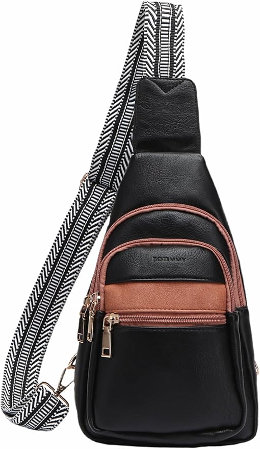 Sling Bag for Women Vegan Leather Fanny Pack Small Crossbody Purse Anti Theft Chest Bag for Travel Black & Brown