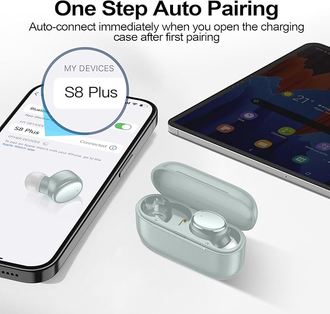 kurdene Wireless Earbuds Bluetooth 5.4 in Ear Buds Light Weight Headphones,Deep Bass Sound,Built in Mics Headset,Clear Calls Earphones for Sports Workout Light Blue