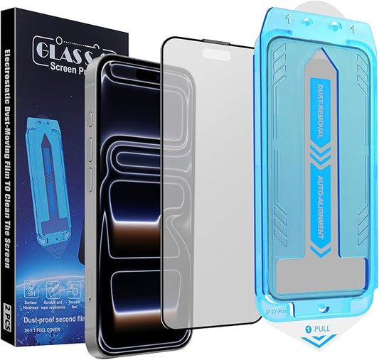 2-Pack Matte Screen Protector for iPhone 17 Pro 6.3-inch, 9H Tempered Glass, Full Coverage, Anti-Fingerprint, Auto Dust-Elimination, No Bubble, Easy Installation