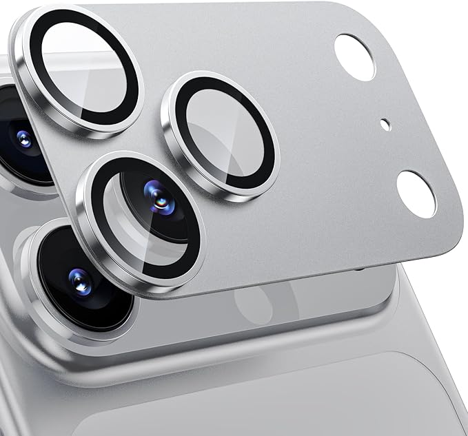 WSKEN for iPhone 17 Pro Max Camera Lens Protector, [Military Grade Shatterproof] [Strong Adhesion] Metal Aluminum Alloy Tempered Glass Camera Screen Protector, Silver