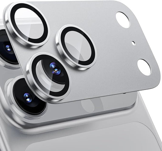 WSKEN for iPhone 17 Pro Max Camera Lens Protector, [Military Grade Shatterproof] [Strong Adhesion] Metal Aluminum Alloy Tempered Glass Camera Screen Protector, Silver
