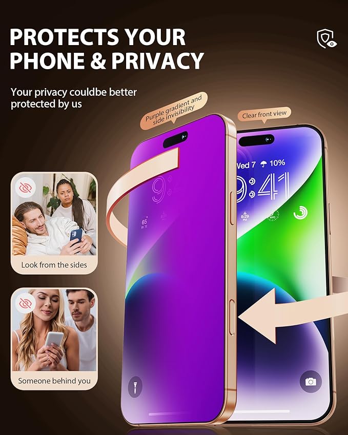 Compatible for iPhone 17 Pro Max Privacy Screen Protector 6.9 Inch, Purple Gradient Anti Spy Anti Blue Light HD Tempered Glass Easy Installation
