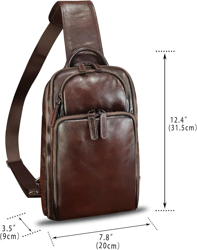 Genuine Leather Sling Bag for Men and Women Vintage Leather Sling Backpack Crossbody Bag Chest purse for 11 Inch Ipad Pro