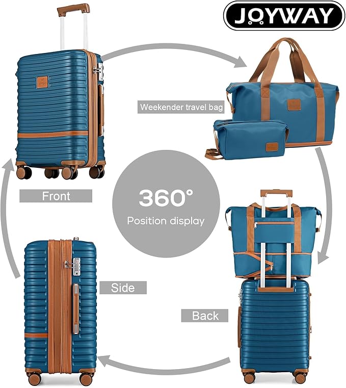 Joyway Expandable Luggage Sets 2 Piece Carry on and Check,Hardside Suitcase with Spinner Wheels and TSA Lock (Blue,13/20/24)