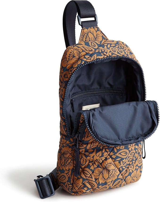 Vera Bradley Women's Lorman Sling Backpack-Featherweight Bag, Lotus Montage Roasted Pecan, One Size