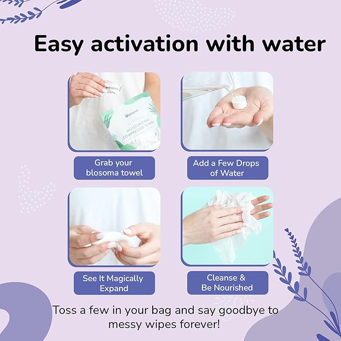 Lavender Compressed Towel Tablets – Disposable Cotton, Instant Expandable water activated Face Towels, Travel-Friendly, Biodegradable Moisturizing Towels for Camping and Outdoors (Pack of 100)