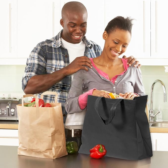 50Pcs Reusable Non Woven Shopping Bags Large Foldable Totes Bag with Handles Grocery Handbag Bulk for Boutiques