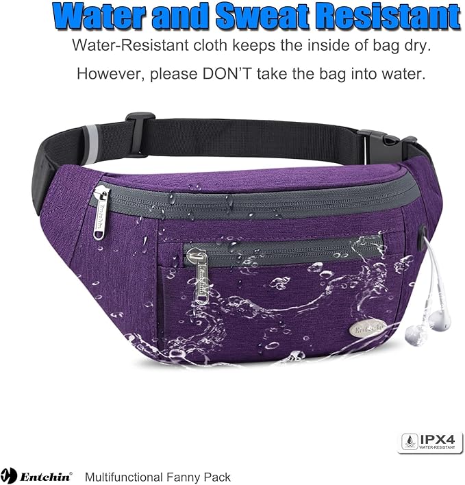 Entchin Fanny Pack for Women Men,Crossbody Belt Bag with 4-Zipper Pockets,Adjustable Waist Bag Pack,One of the Most Popular Travel Essential Gifts for Walking,Traveling,Cycling