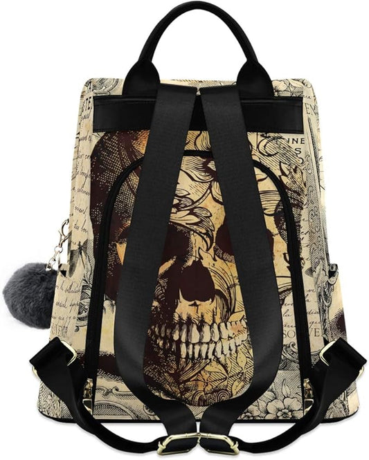 ALAZA Skull Floral Tatto Halloween Backpack Purse for Women Anti Theft Fashion Back Pack Shoulder Bag