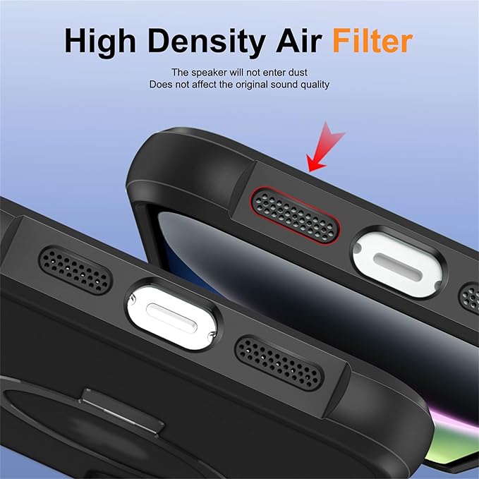 Compatible with iPhone 15 Plus Case with Invisible Magnetic O-Ring Stand Military-Grade Translucent Case for iPhone 15 Plus 6.7" [Compatible with Mag-Safe][Great Grip Feeling], Black