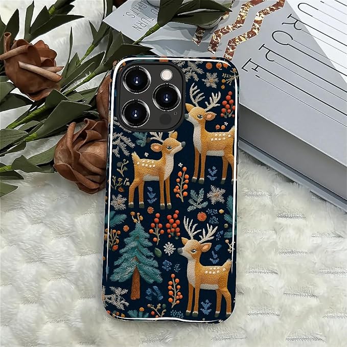 Case for iPhone 15 Pro Case,Cute Christmas Reindeer Design - Hybrid Dual Protection Silicone + Hard PC Shockproof Full Body Cover Slim Anti-Scratch Protective Case for Men Women