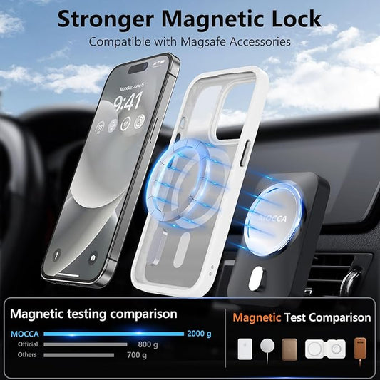 MOCCA Strong Magnetic for iPhone 14 Pro Case, [Compatible with Magsafe][13FT Military Drop Protection] Slim Translucent Matte Shockproof Case for iPhone 14 Pro Phone Case 6.1'',Frosted White