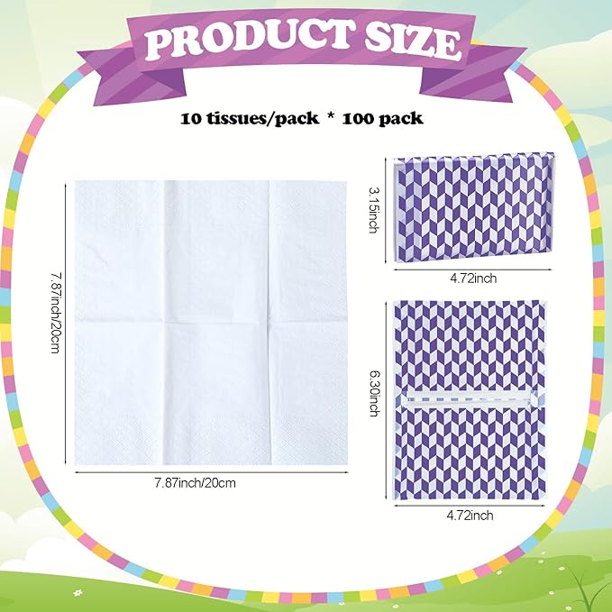 PerKoop 100 Pack Pocket Tissues Travel Slim Packs Small Facial Tissues Wallet Size Toilet Paper for Travel Guest Wedding Supplies, 4 Styles (Irregular Style)