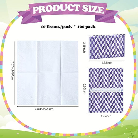 PerKoop 100 Pack Pocket Tissues Travel Slim Packs Small Facial Tissues Wallet Size Toilet Paper for Travel Guest Wedding Supplies, 4 Styles (Irregular Style)