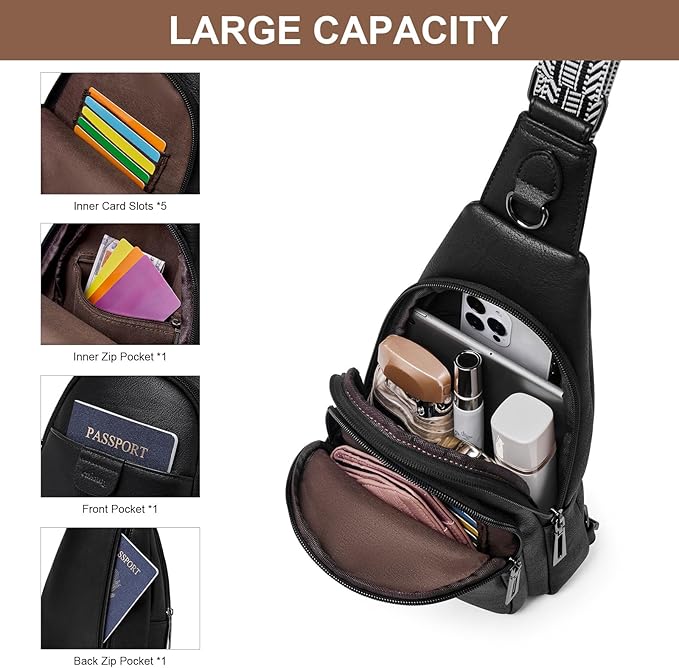 Womens Sling Bag Crossbody Bags for Women Vegan Leather Sling Backpack Daypack Fanny Pack Crossbody Purse Travel