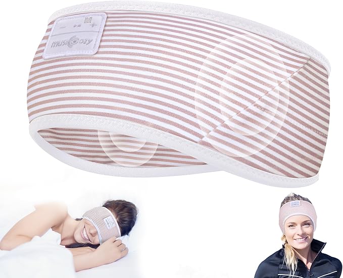 MUSICOZY Sleep Headphones Bluetooth 5.4 Headband, Wireless Earphones Sweat Resistant Earbuds with Ultra-Thin HD Stereo Speaker for Workout Running(White Red)