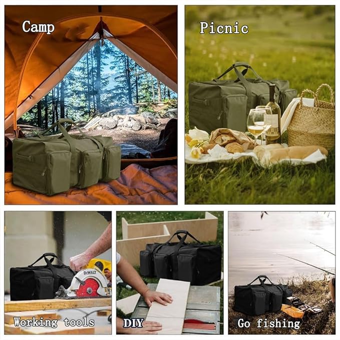 Large Military Travel Duffle Bag Tactical Camping Storage Utility Tote Bag Camping Kitchen Organizer with Deployment Cargo Bag Travel Sports Equipment (Khaki, Large 25.59"x13.78"x13.78")