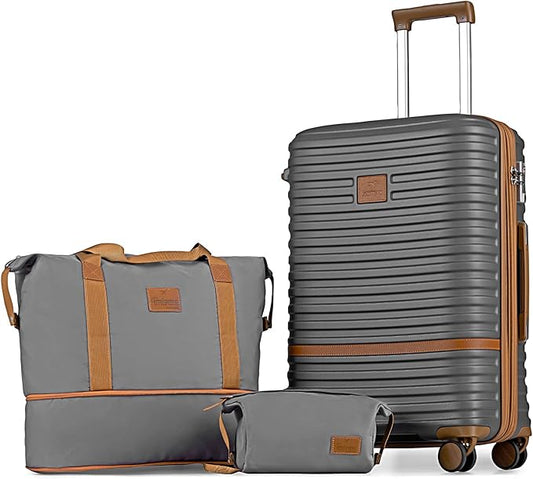 Joyway 24 Inch Checked Luggage, Expandable Suitcase with Spinner Wheel, 3 Piece Hard Shell Luggage Set with TSA Lock(Grey)