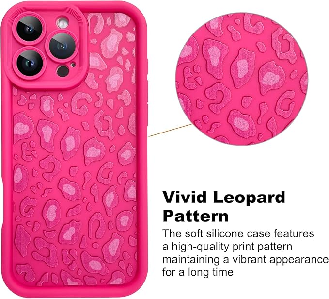 KANGHAR Case for iPhone 16 Pro Leopard Printed Pattern Cute Cheetah Phone Case Soft TPU Shockproof Protective Cover for iPhone 16 Pro 6.3 Inch Hot Pink