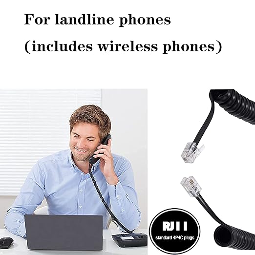 5 Pack Phone Cord Landline8Ft Uncoiled / 1.4Ft Coiled Landline Phone Handset Cable RJ9 4P4C Telephone Accessory- Black