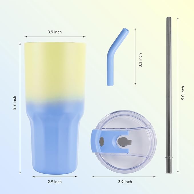 VEGOND 30 oz Insulated Stainless Steel Tumblers with lid and straw Bulk Pack Coffee Mug with Non-Slip Silicone Base, Sweat Proof Powder Coated Cup for Hot Cold Drinks, Blue and Green 4Pack