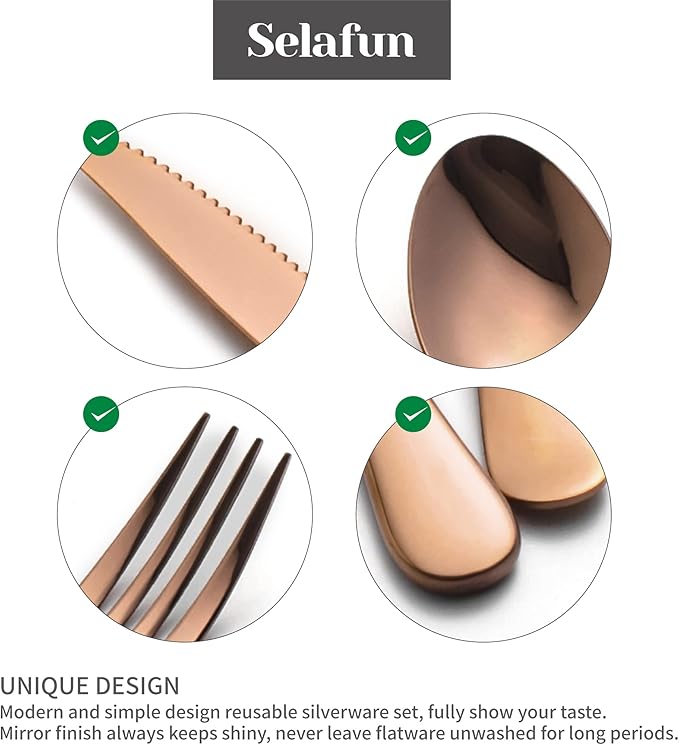 4-pieces Travel Set with Case Portable Silverware Utensils Set for work, Stainless Steel Reusable Flatware Set Cutlery Set for Camping Picnic Hiking Office (6.7inch, Rose Gold)