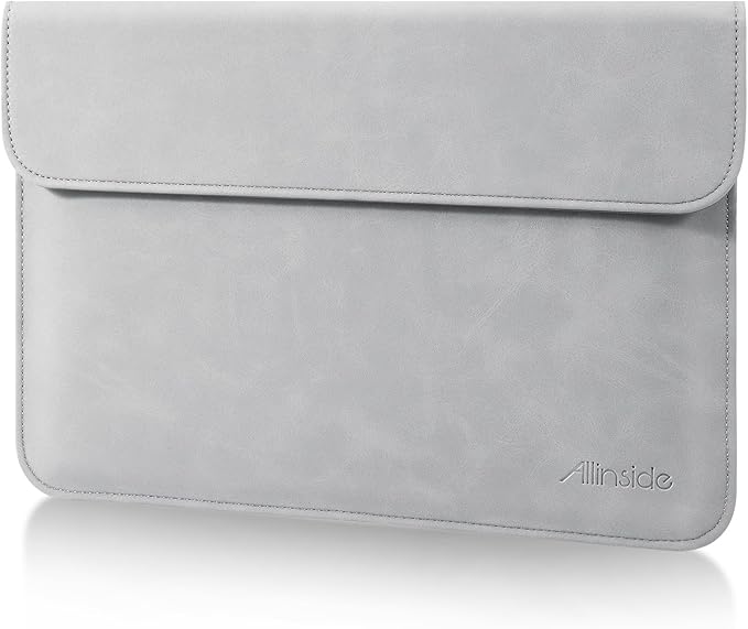 Allinside 13 Inch Laptop Sleeve Case for MacBook Air 13 2018-2025/MacBook Pro 13 2016-2022/Macbook Pro 14 2021-2024, Waterproof PU Leather Horizontal Envelope Protective Case Cover, Gray