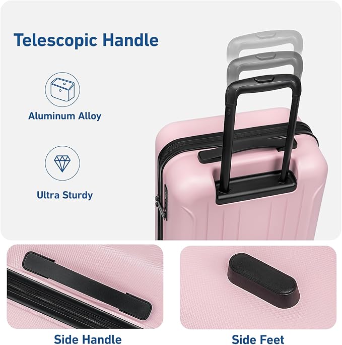 KYME Suitcase Hardshell With Double Spinner Wheels, PC+ABS TSA Lock Travel Luggage (Pink, 2Pcs Set(20"/24"))