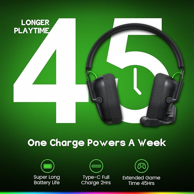 WESEARY Wireless Gaming Headset 2.4GHz & Bluetooth 5.4 Gaming Headphones with ENC Mic, Ultra-Low Latency, Stereo Sound, Soft Earmuffs, Wireless Headsets for PS5, PS4, Switch, PC, Mac