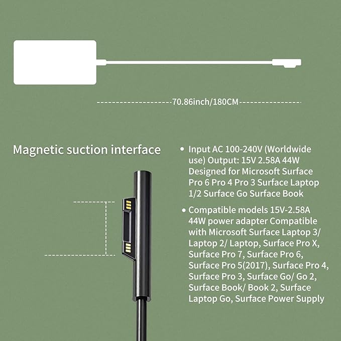 44W 15V 2.58A Surface Pro AC Laptop Charger fit for Microsoft Surface Pro 3 Pro 4 Pro 5 Pro 6, Laptop 2/1, Go 2/3 Surface Book 1/2 Model 1625 1800 Power Adapter with 5V 1A USB Charging Port